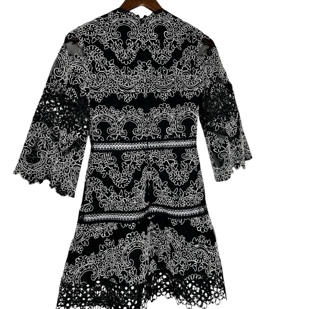 Alexis Black Gray Lace Mini Dress XS Long Sleeve Elegant Cocktail - Picture 6 of 7